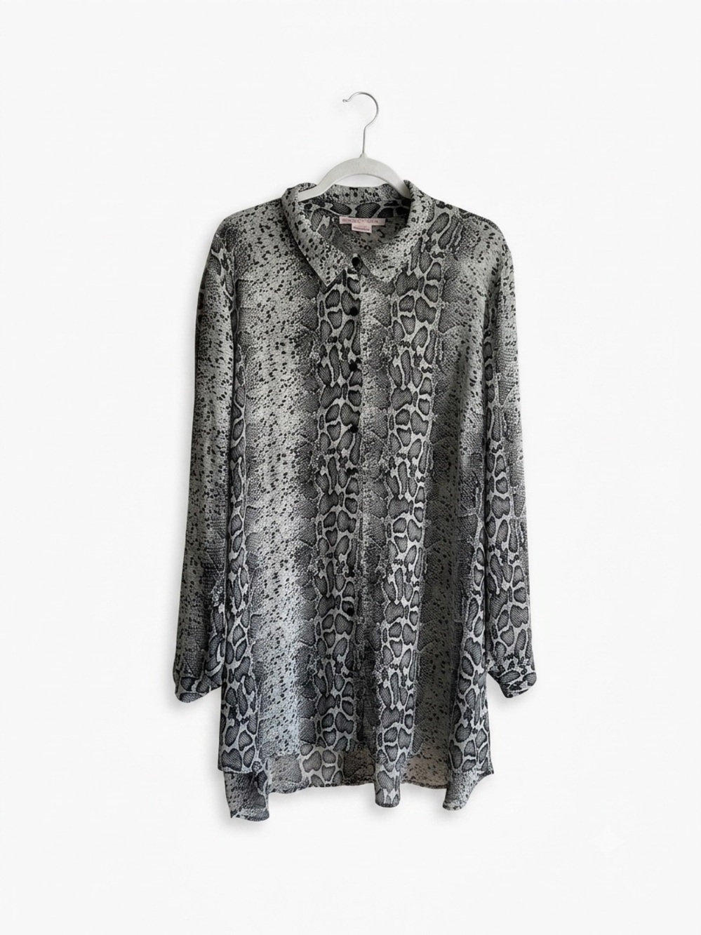 In Every Story Snakeskin Button Down Tunic Top Grey High Low Blouse 2X